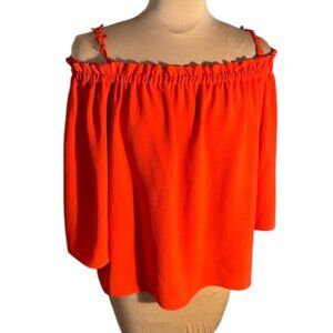 Trina Turk Red Off Shoulder Top Floral Strap Stretch Blouse Summer Small